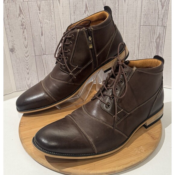 Kunsto Men’s Brown Leather classic Oxford Lace Up Zip Ankle Boots size 14 main image 6
